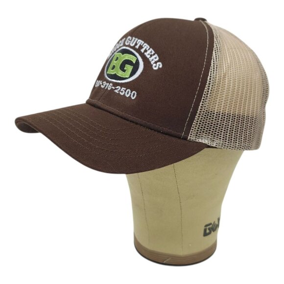 Brock Gutters Mesh Snapback Cap Trucker Baseball Embroidered Logo Brown Hat - Picture 2 of 14